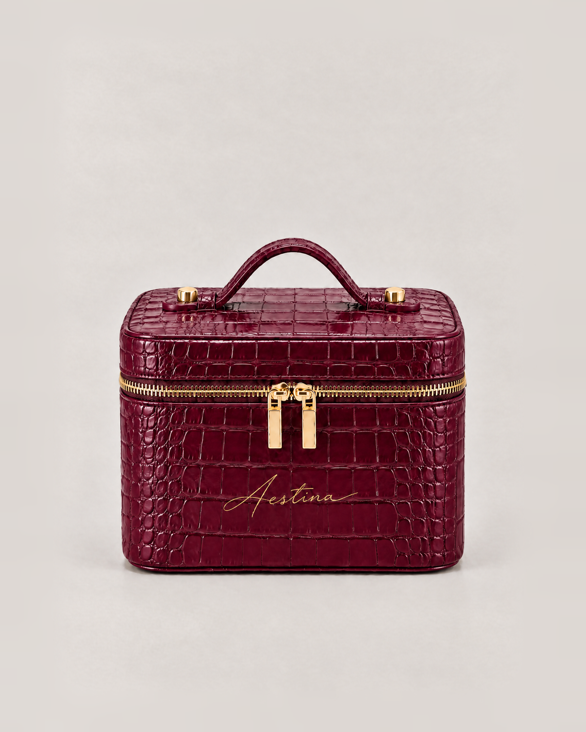 Kosmetikkoffer The Simple Kroko Black Cherry Aestina, goldenes Logo, Foto 2