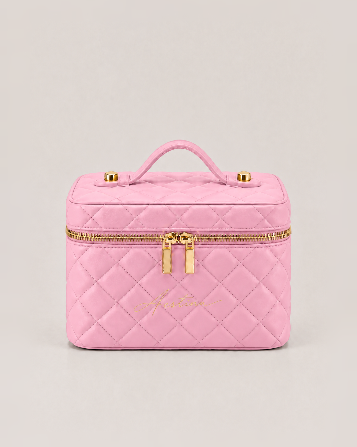 حقيبة مكياج (vanity) The Simple مبطنة Lychee من Aestina، شعار ذهبي، صورة 2