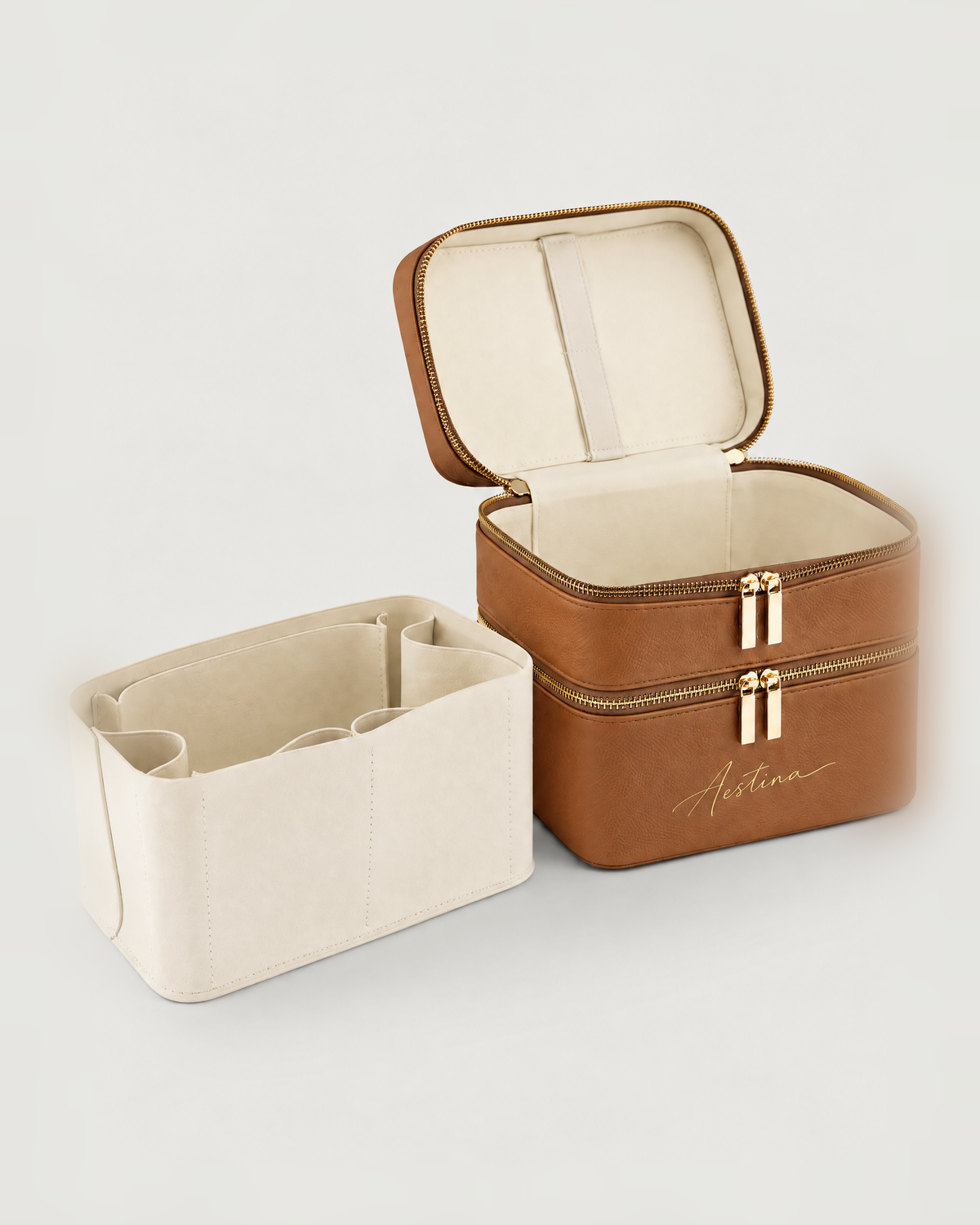 Beauty case The Duo Apricot Aestina, logo dorato, foto 5