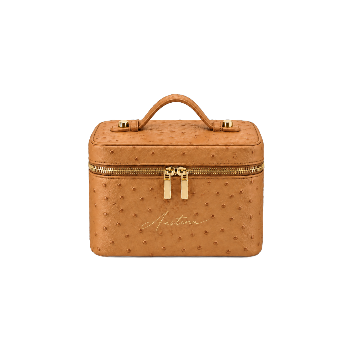 حقيبة مكياج (vanity) The Simple بنقشة جلد النعام Apricot من Aestina، شعار ذهبي، صورة 1