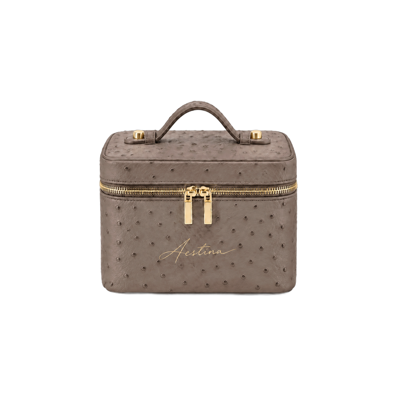 Beauty case The Simple Struzzo Chestnut Aestina, logo dorato, foto 1
