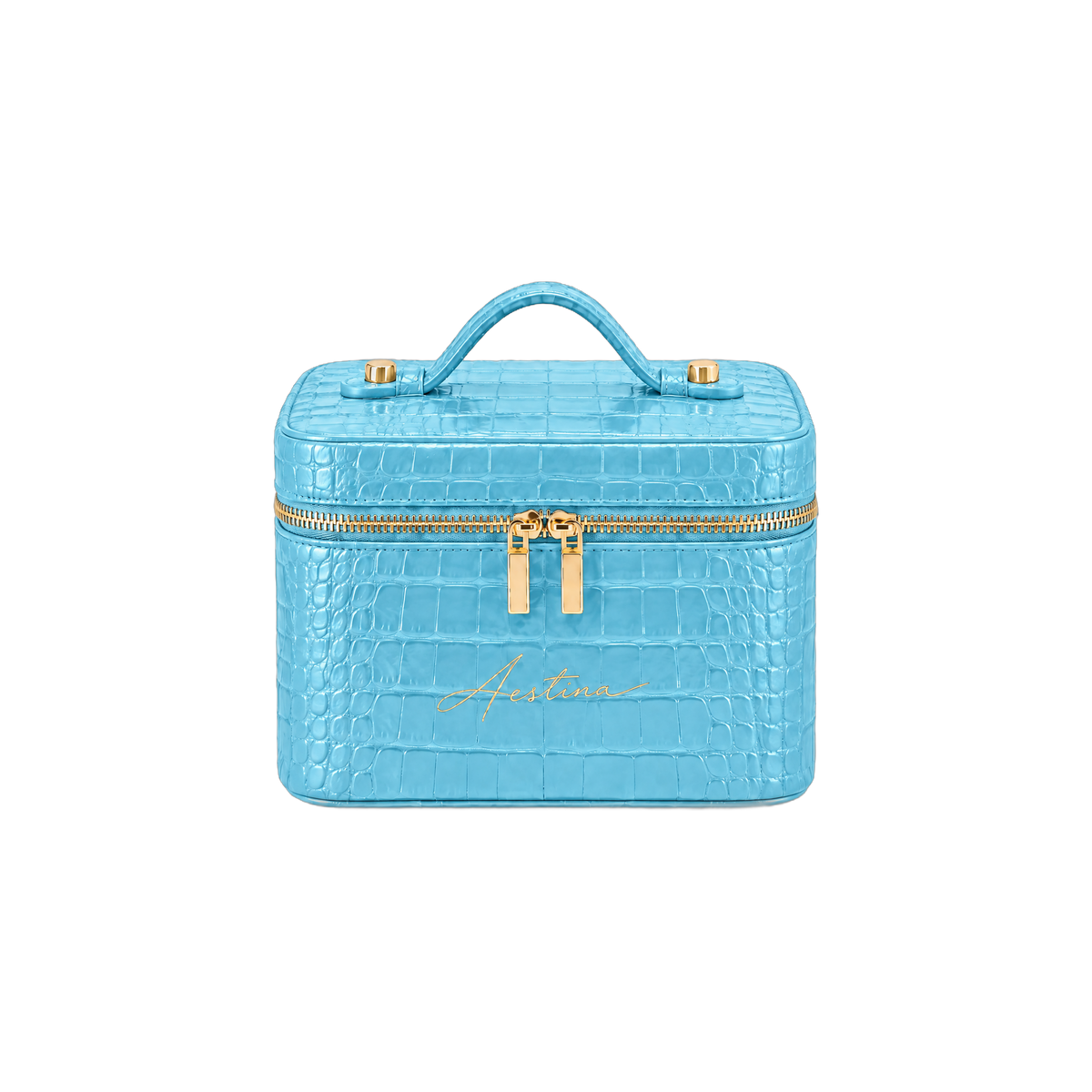 Beautycase The Simple Croco Blue Raspberry Aestina, goudkleurig logo, foto 1
