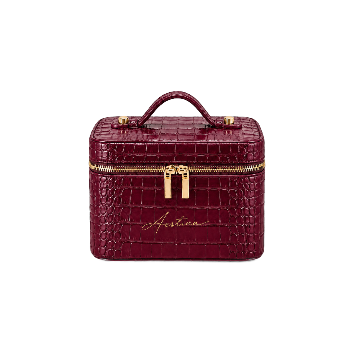 Kosmetikkoffer The Simple Kroko Black Cherry Aestina, goldenes Logo, Foto 1