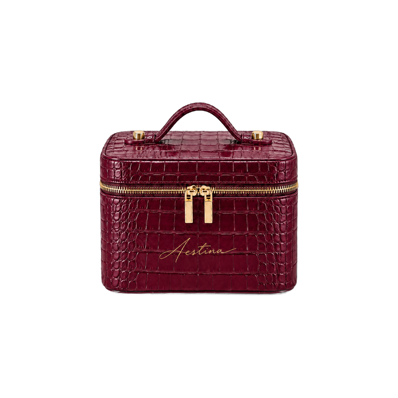 Beauty case The Simple Croco Black Cherry Aestina, logo dorato, foto 1