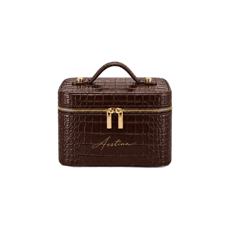 Beauty case The Simple Croco Cacao Aestina, logo dorato, foto 1