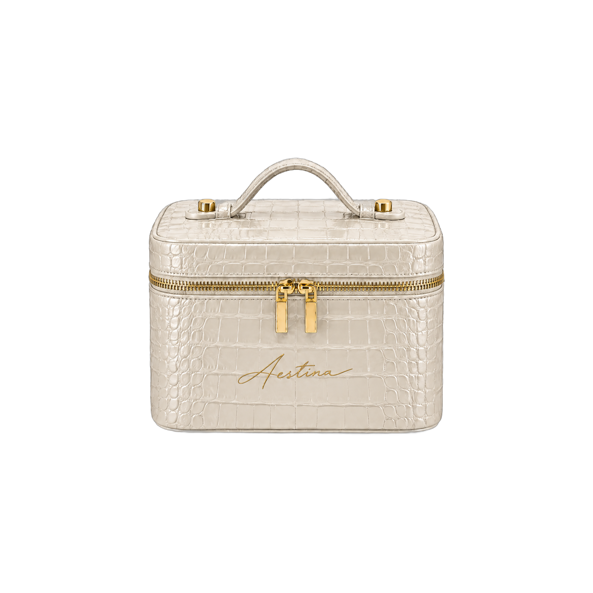 Kosmetikkoffer The Simple Kroko Coconut Aestina, goldenes Logo, Foto 1