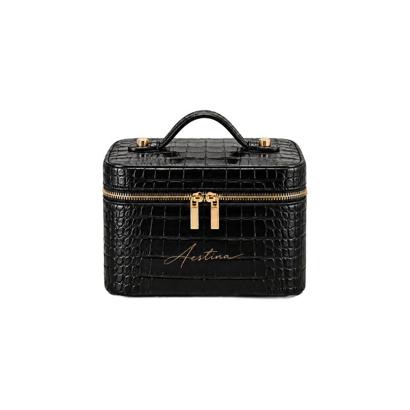 Beauty case The Simple Croco Blackberry Aestina, logo dorato, foto 1