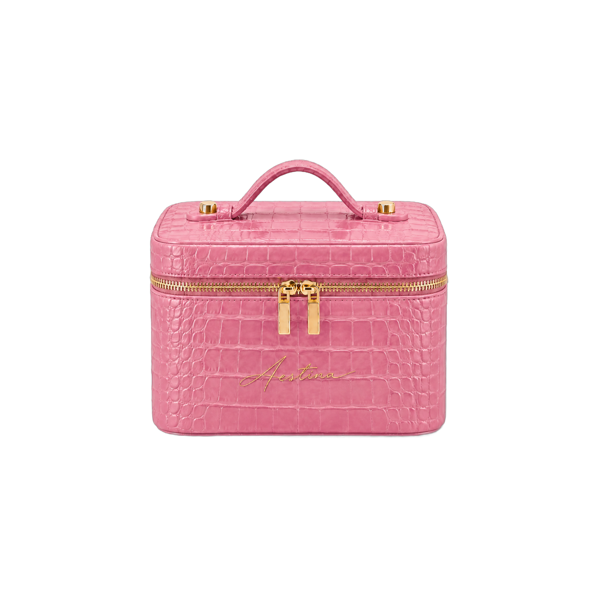 Kosmetikkoffer The Simple Kroko Lychee Aestina, goldenes Logo, Foto 1