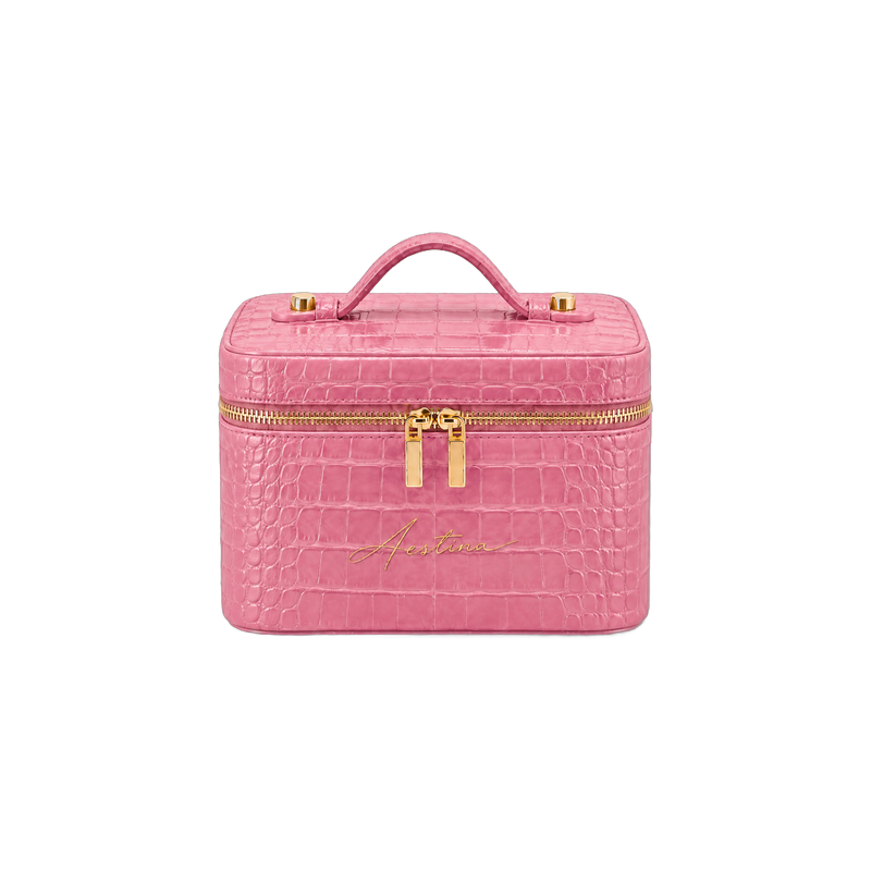 Beauty case The Simple Croco Lychee Aestina, logo dorato, foto 1