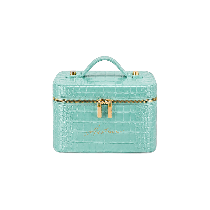 Beauty case The Simple Croco Mint Aestina, logo dorato, foto 1