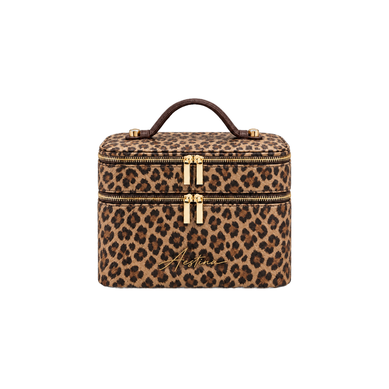Beauty case The Duo Leopardato Aestina, logo dorato, foto 1