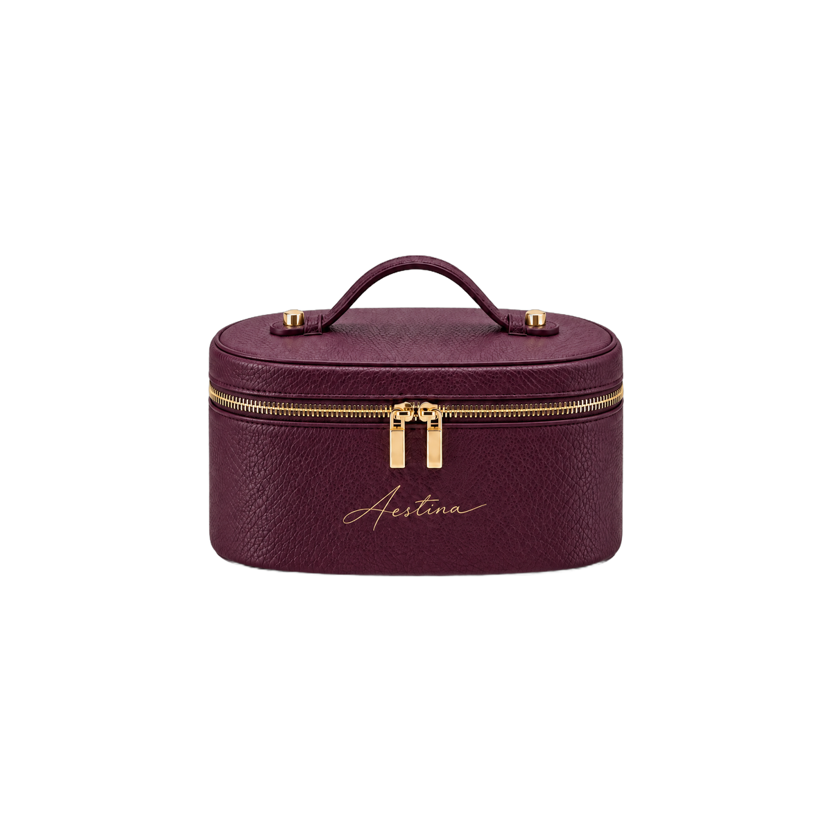 حقيبة مكياج (vanity) The Oval بلون Black Cherry من Aestina، شعار ذهبي، صورة 1