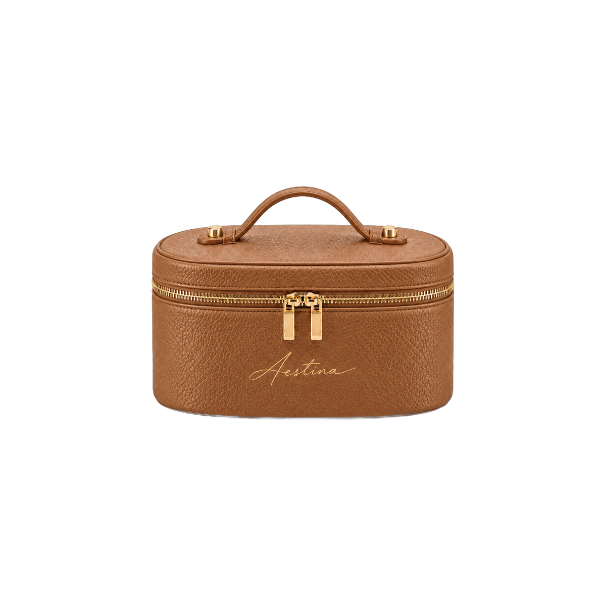 حقيبة مكياج (vanity) The Oval بلون Apricot من Aestina، شعار ذهبي، صورة 1