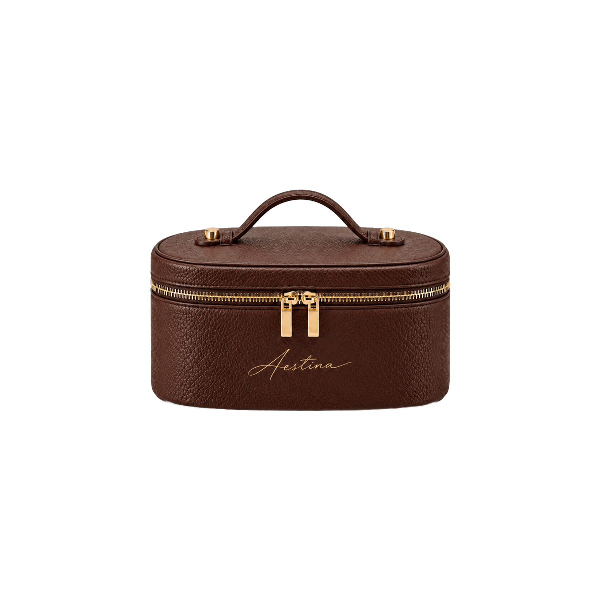 حقيبة مكياج (vanity) The Oval بلون Cacao من Aestina، شعار ذهبي، صورة 1