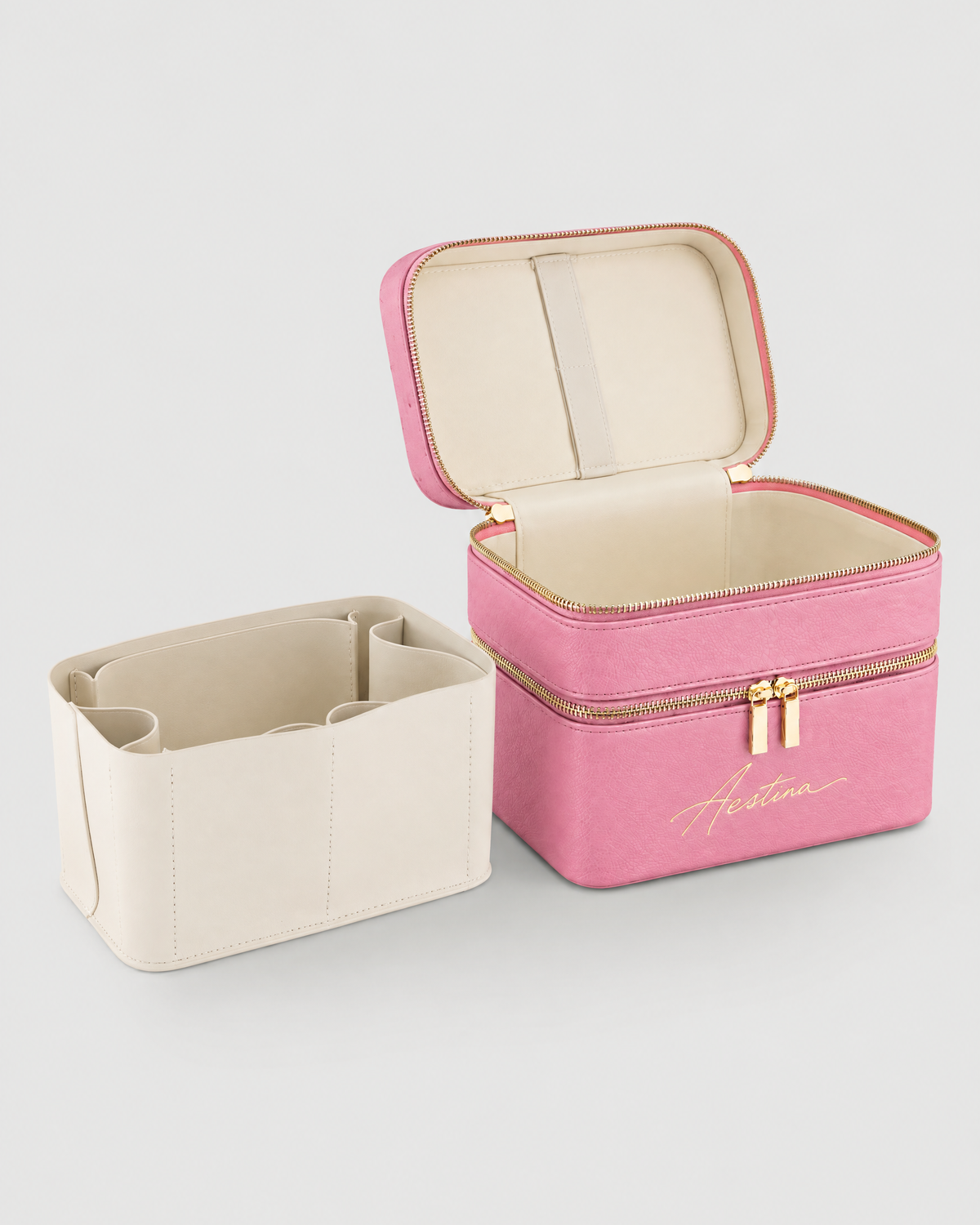 حقيبة مكياج (vanity) The Duo Lychee من Aestina، شعار ذهبي، صورة 5